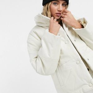 ASOS Padded Leather Bomber Jacket in Cream New with Tags Size US 2